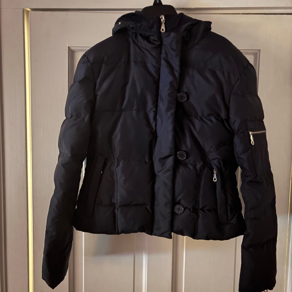 Women's Black Cropped Puffer Jacket, Size Small